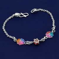 Pure 70% Silver Colourful Floral Design Rakhi