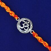 Sacred Om Written 92% Pure Silver Rakhi