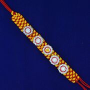 Floral Shape Design On Color Dori Base 70% Pure Silver Rakhi 