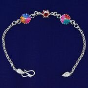Floral Design and Beaded Chain Bracelet Type 70% Pure Silver Rakhi - 7.4 Grams