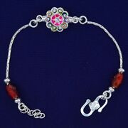 Pink Color Floral Design 70% Pure Silver Design Rakhi - 9.0 Grams
