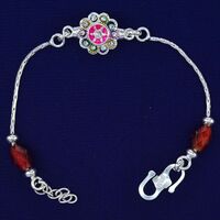 Pink Color Floral Design 70% Pure Silver Design Rakhi - 9.0 Grams