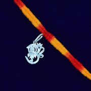 Auspicious Ganesha and Om Designer Pure Silver Mauli Thread Rakhi for Brother