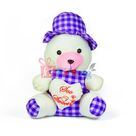 Blue Checked Hearty Bow Cap Soft Teddy Bear