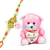 So Sweet Bow Teddy Bear in Pink with One Fancy Rakhi