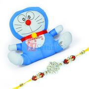 Doraemon Stuffed Toy for Kids n One Jewel Rakhi