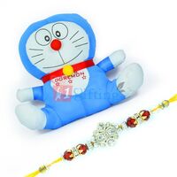 Doraemon Stuffed Toy for Kids n One Jewel Rakhi