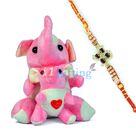 Twin Elephant Stuffed Toy for Kids n One Diamond Rakhi