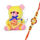 Little Yellow Pink Teddy Bear with One Mauli Rakhi