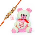 Pinky-White Small Bow Teddy Bear with One Moli Rakhi