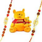 Pooh Dog with Little Pooh Soft Toy and Twin Auspicious Rakhis