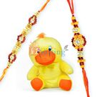 Bow Duck Stuffed Soft Toy n 2 Mauli Diamond Rakhi