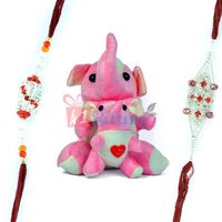 Twin Elephant Stuffed Toy for Kids and 2 Designer Rakhi