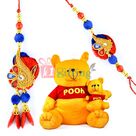 Stuffed Pooh Dog Soft Toy with Zardosi Bhaiya Bhabhi Rakhis