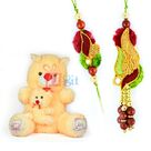 Big Stuffed Teddy Bear n Little Bowed Toy with Bhaiya Bhabhi Rakhis