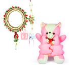 Big Pinkey Teddy Bear n 2 Little with Royal Pearl Bhaiya Bhabhi Rakhis