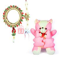 Big Pinkey Teddy Bear n 2 Little with Royal Pearl Bhaiya Bhabhi Rakhis