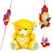 Little Yellow Heart Teddy Bear Kid Toy n Zardosi Bhaiya Bhabhi Rakhis
