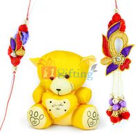 Little Yellow Heart Teddy Bear Kid Toy n Zardosi Bhaiya Bhabhi Rakhis