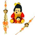 Cutty Monkey with Little Kid Soft Toy n Bhaiya Bhabhi Beads Rakhi