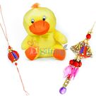 Bow Duck Stuffed Soft Toy and Zardosi Diamond Bhaiya Bhabhi Rakhis
