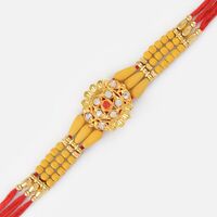 Golden Jewel Central Floral Sandalwood Rakhi
