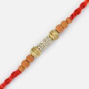 Awesome Carved Sandalwood Silver Beaded Rakhi