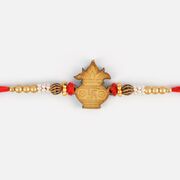 Swastik OM Kalash Pearl and Beads Sandalwood Rakhi