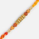 Awesome Carved Sandalwood Silver and Diamond Beaded Rakhi