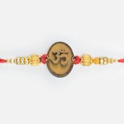 Stylish Auspicious Written on Sandalwood Base Design Beaded Sandalwood Rakhi