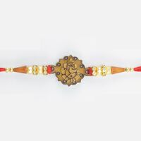 Stylish Looking Lord Ganesha Mauli and Beads Sandalwood Bhai Rakhi