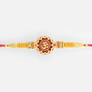 Flower Shape Om Written Stunning Looking Attractive Sandalwood Rakhi for Brother