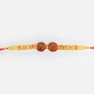 Two Rudraksha in Mid with Sandalwood Beads Liner Design Attractive Bhai Rakhi