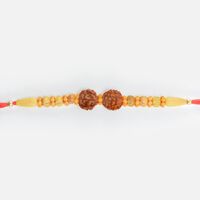 Two Rudraksha in Mid with Sandalwood Beads Liner Design Attractive Bhai Rakhi