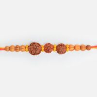Auspicious Three Rudraksha Liner Marvelous Looking Sandalwood Rakhi for Bhai