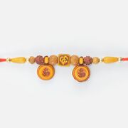 Divine Om Written Liner Rudraksha Rakhi with Sandalwood Beads