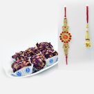 Savory Kaju Rose Laddu with Ruby Studded Bhaiya-Bhabhi Rakhi