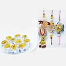 Beautiful Rakhi Set of 3 with Flavourful Kaju Honey Dew Sweets