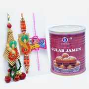 Delicious Kanha Gulab Jamun with Stunning Rakhi Set of 3