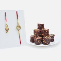 Classy Maurya and Colouful Beads Rakhi Set for Bhaiya-Bhabhi with Tasty Khajoor Dryfruit