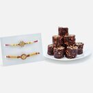 Mighty Om and Swastik Rakhi Set of 2 with Tempting Khajoor Dryfruit