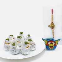 Golden Ganesha and Angry Birds Rakhi Set of 2 with Divine Kaju Kalash