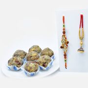 Diamond Studded Bhaiya-Bhabhi Rakhi Set with Dry Fruit Laddu