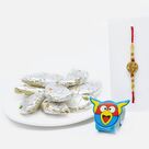 Delicious Kaju Gujia with Angry Birds and Golden Maurya Rakhi Set of 2