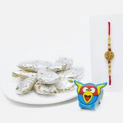 Delicious Kaju Gujia with Angry Birds and Golden Maurya Rakhi Set of 2