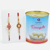 Authentic Designer Rakhi Set of 2 with Tempting Kanha Rasgulla