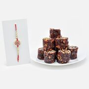 White Floral Rakhi With Temptong Kanha Khajoor Dryfruit