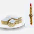 Shiny Golden Rakhi with Yummy Kaju Katli