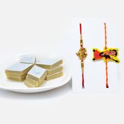 Delicious Kaju Katli with Golden Krishna Ji and Chhota Bheem Rakhi Set of 2