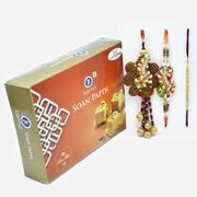 Awesome Zardosi Bhaiya-Bhabhi Rakhi Set of 3 with Soan Papdi